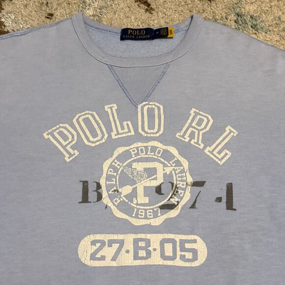 Polo Ralph Lauren Crest Spellout Sweatshirt Size Medium Baby Blue - Picture 2 of 5